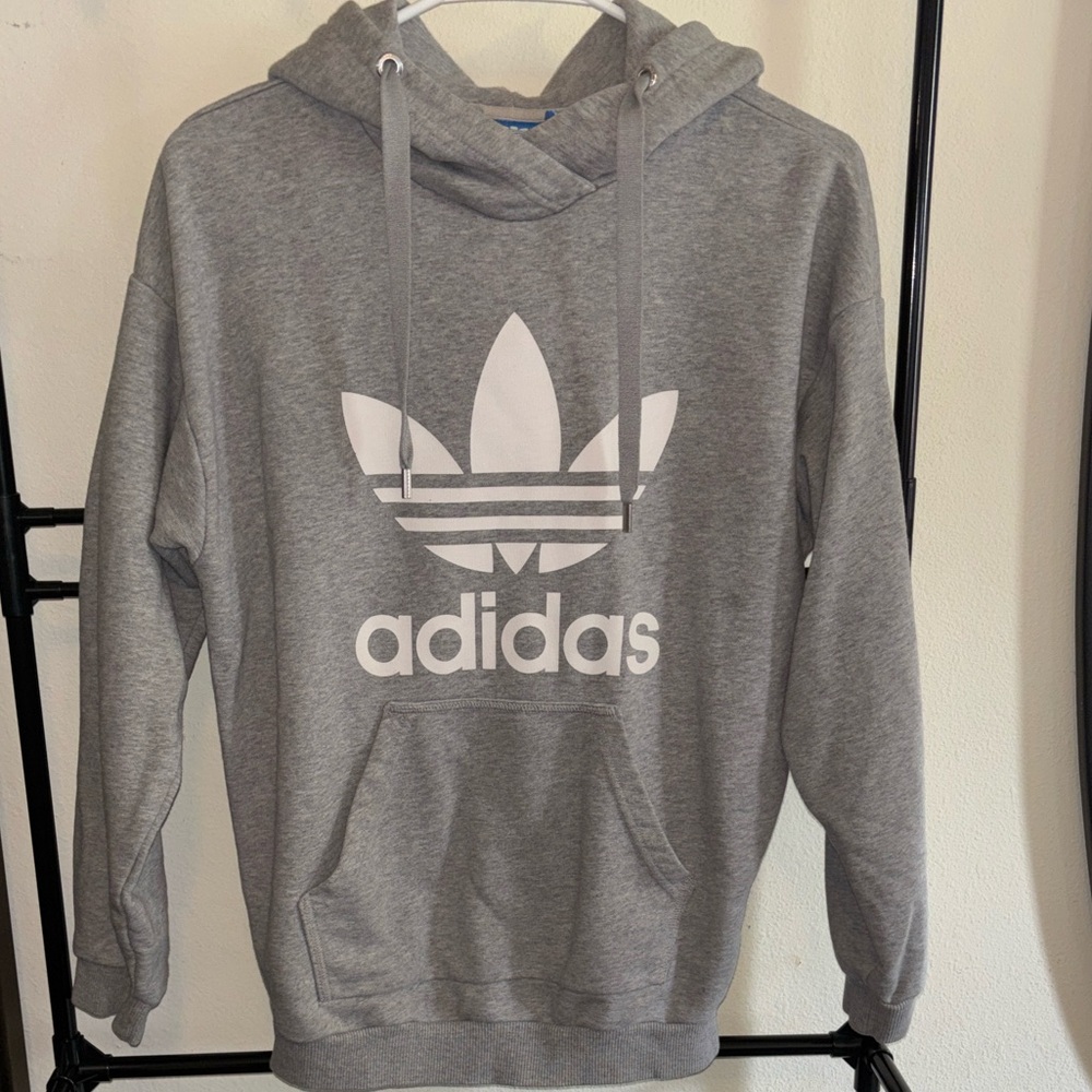 Adidas Classic Gray Hoodie with White Logo Size XS
